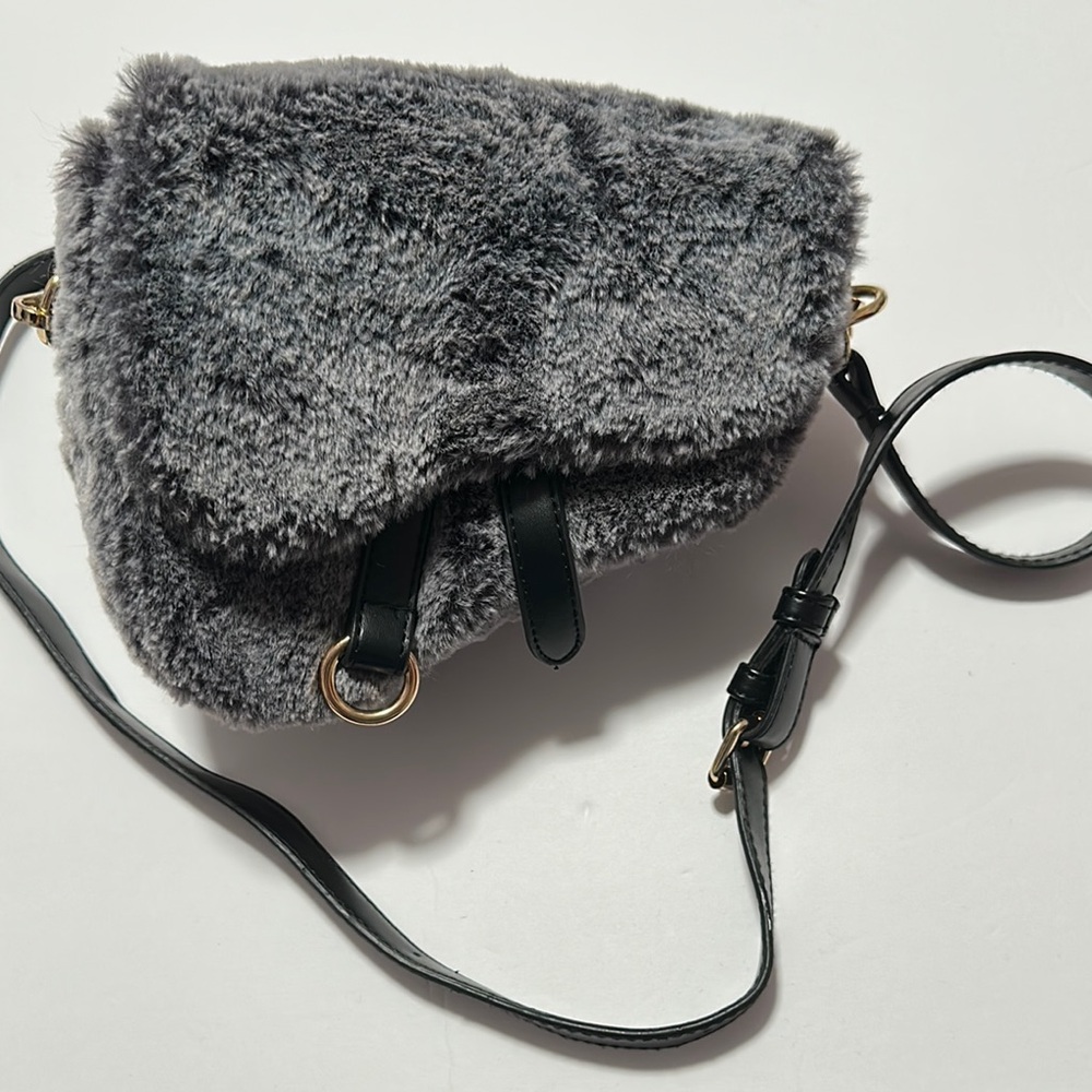 Gray Faux Fur Crossbody Bag